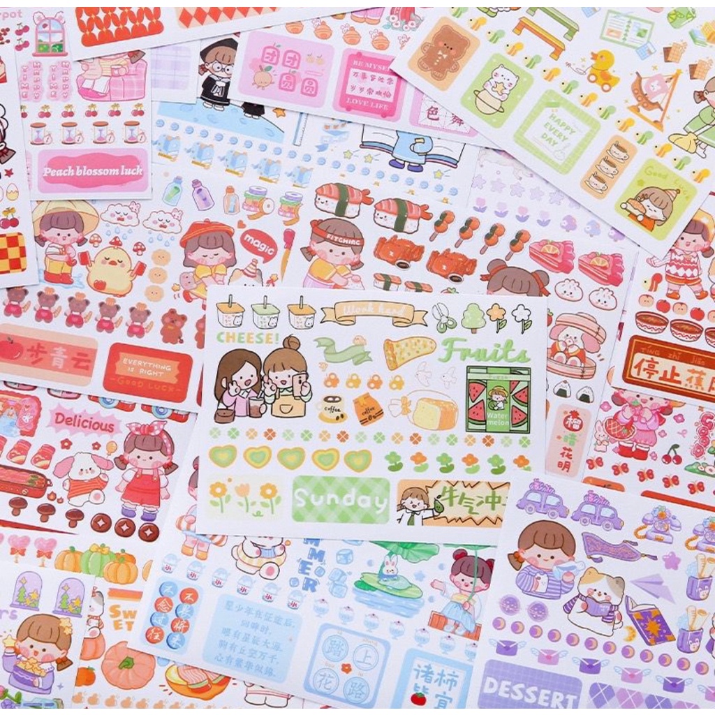 STIKER BUKU ISI 50 LEMBAR KARAKTER LUCU IMUT DIY // STIKER SPIRAL ELEGAN FANCY ATK IMUT - BD