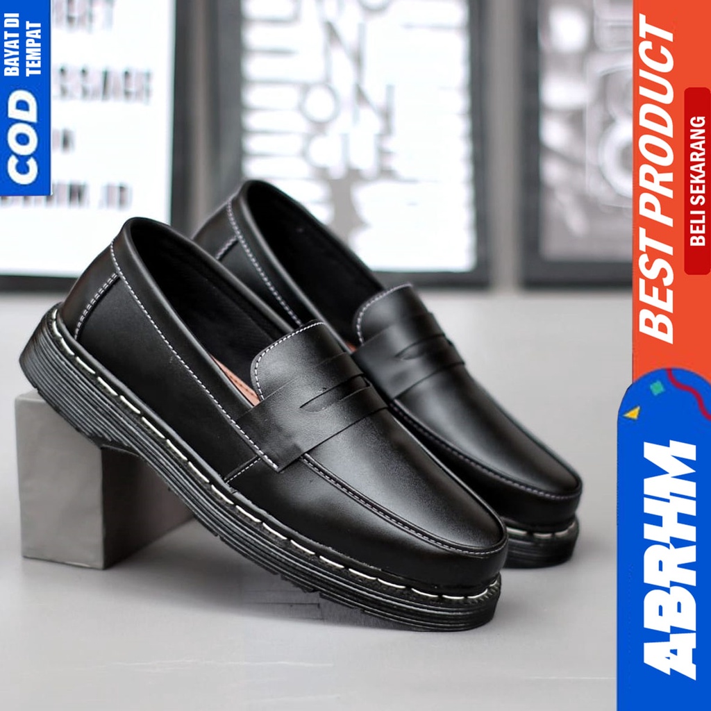 Sepatu Docmart Low Boots Pantofel Kerja Formal Pria Hitam Abrhm Dominik