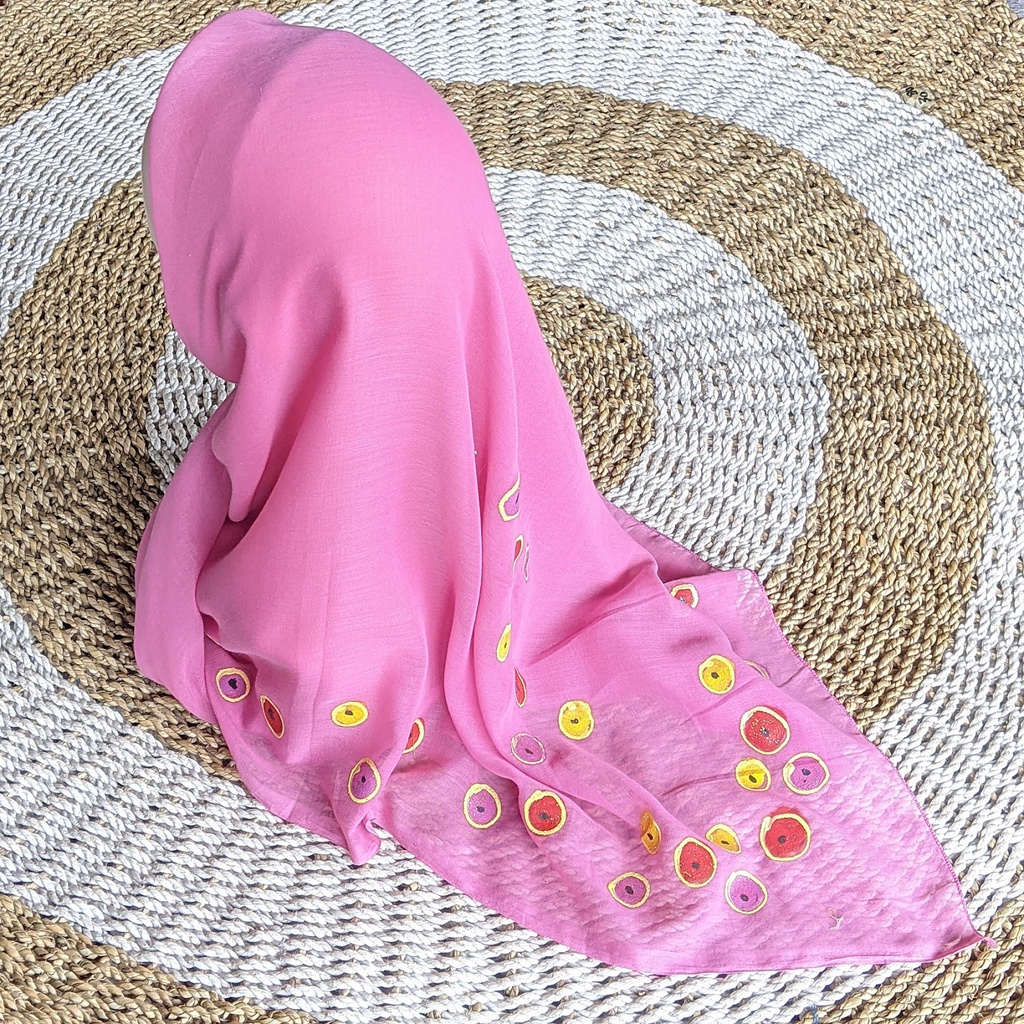 Jilbab Lukis Handmade Paris Segi Empat Kerudung Lukis Tangan Manual Handcraft Painting