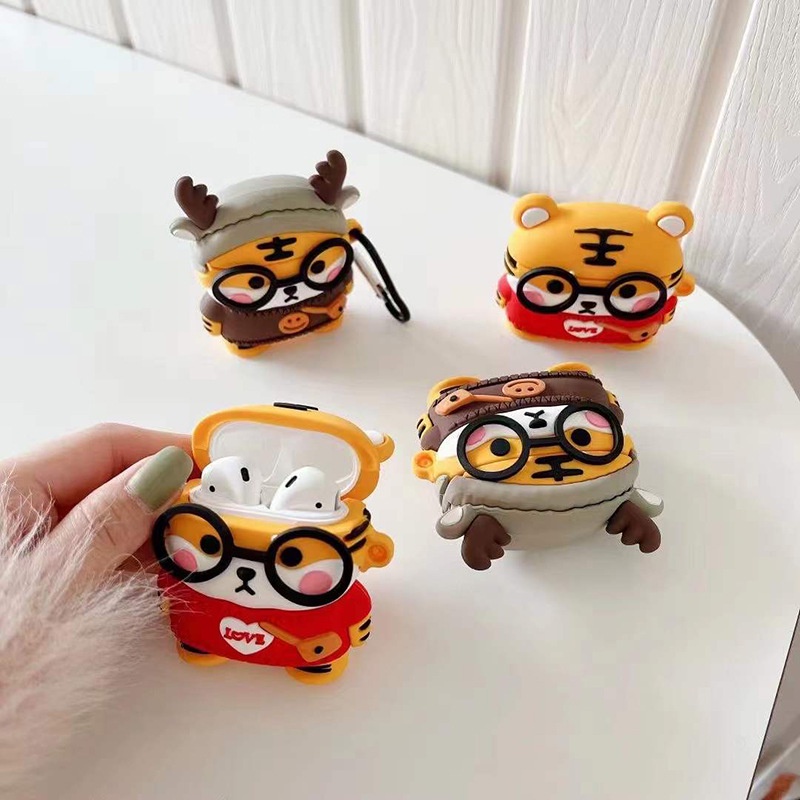 3d Topi Tanduk Lucu Tiger Bluetooth Earphone Silikon Case Cover Untuk Airpods1 2 3 Pro Airpods3 I12 i13 Inpods 12 13 Pro TWS Lembut Pelindung Anti Jatuh