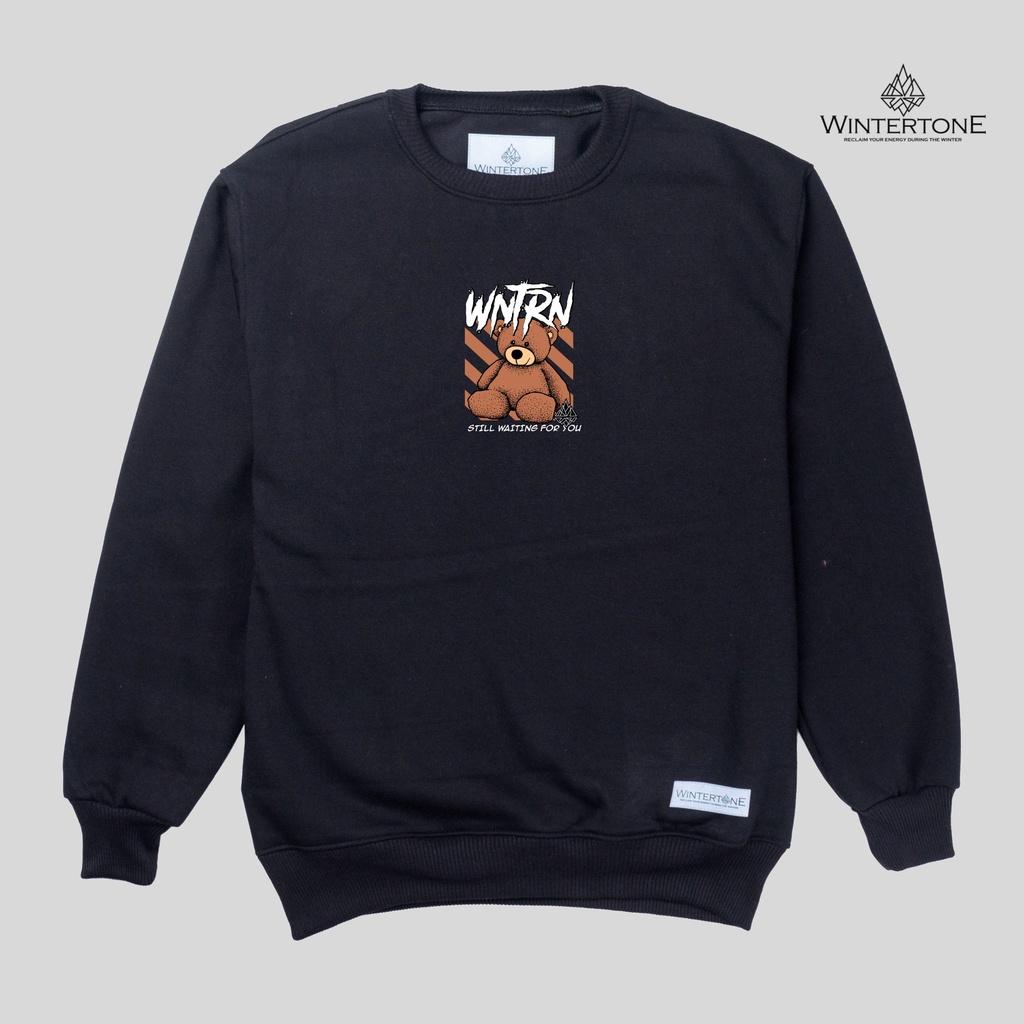 Sweater Crewneck Hitam Oblong Distro Pria Bear Series Polos Cowok Cewek WINTERTONE Suiter Krunek Oversize Original Tangan Panjang Bahan Fleece Tebal Unisex Cwe Cwo