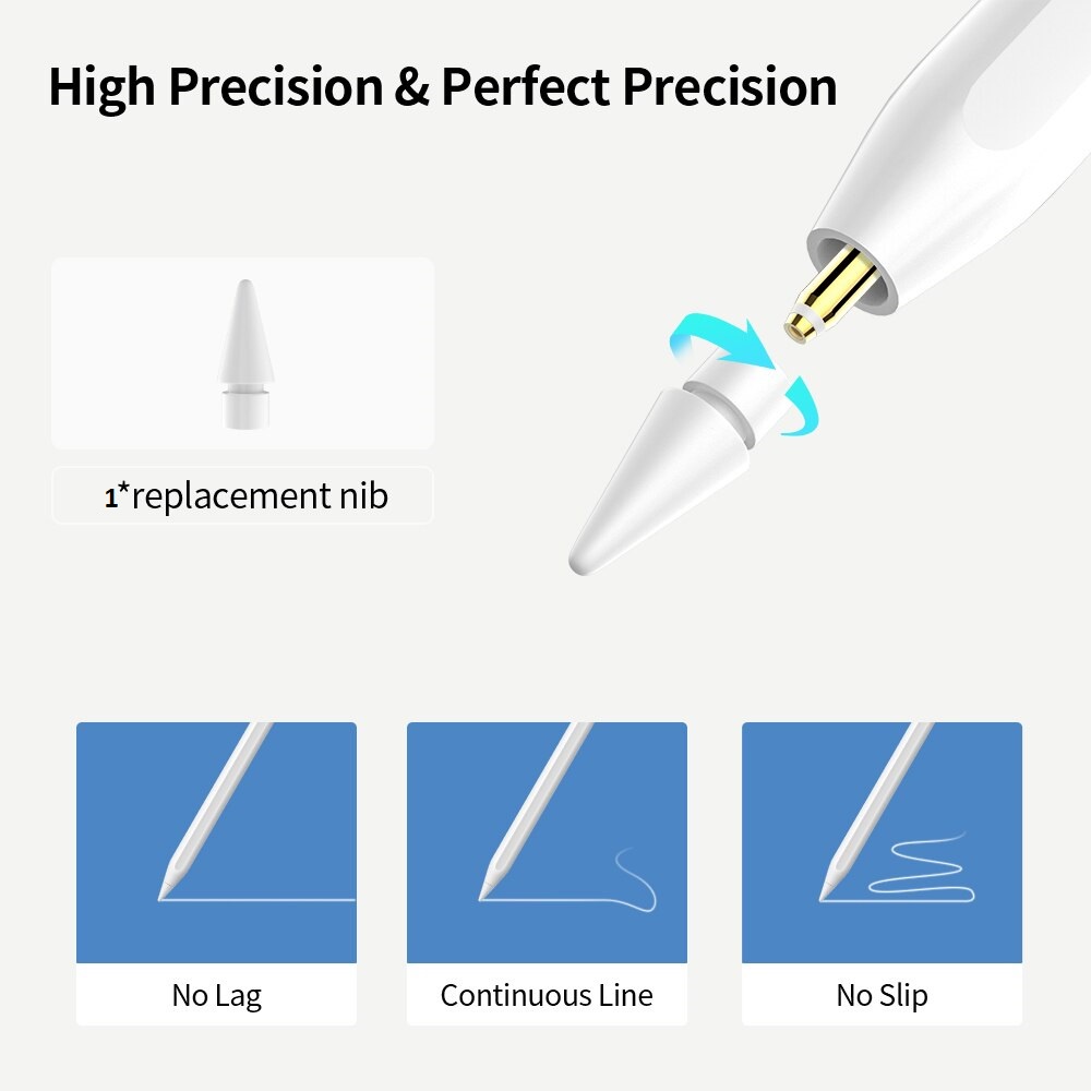 Stylus Active Pencil Gen 9th Magnetic Wireless Charging Palm Rejection Drawing Pen For Tablet iPad Pro Stylus Air Mini Write Tilt Pressure Technology Bluetooth Soft Nib