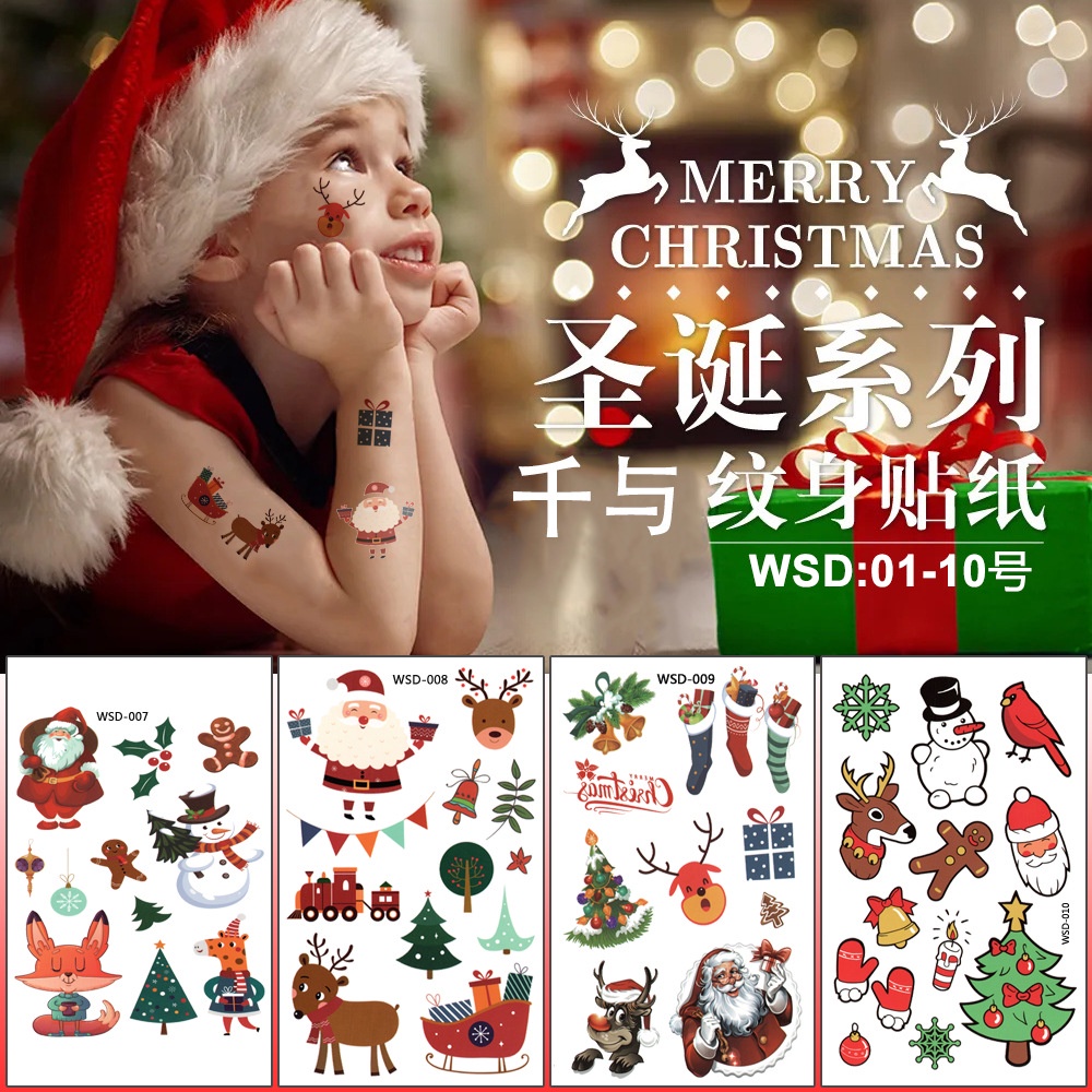 tato temporer motif natal ukuran 12cmx19cm tattoo temporary happy merry christmas tatoo tatto WSD-001-010