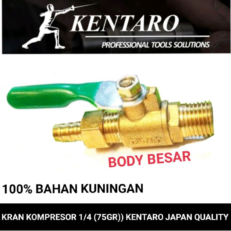 kran kompresor 1/4 body besar (75gr) 100% Kuningan heavy duty kentaro japan quality