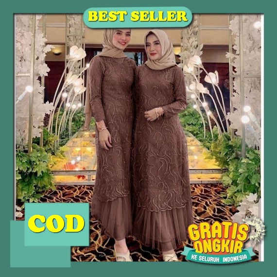 Bestseller - Tiara Dress Bahan Armani Babydoll Full Furing Mix Tille Mutiara Premium / Gamis Wanita 