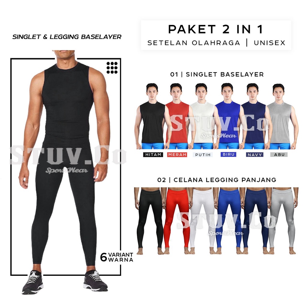 PAKET STELAN OLAHRAGA 2IN1 MANSET TANPA LENGAN DAN LEGGING PANJANG OLAHRAGA UNISEX KEREN