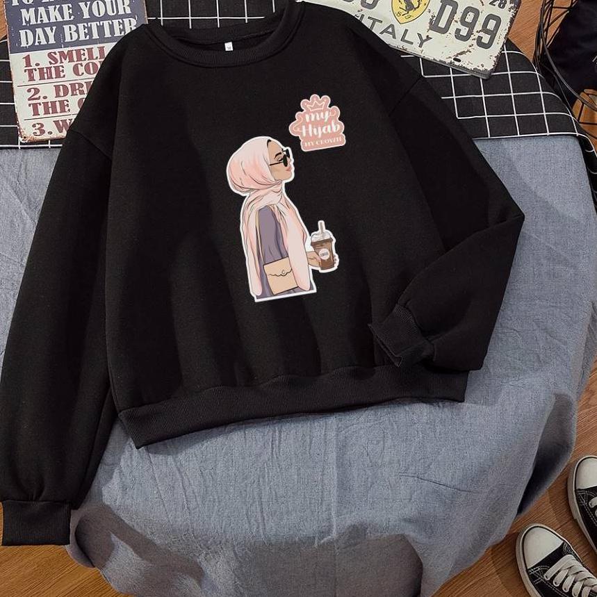 Murah My Hijab My Crown Sweater Wanita Oversize  M - XXL Fleece