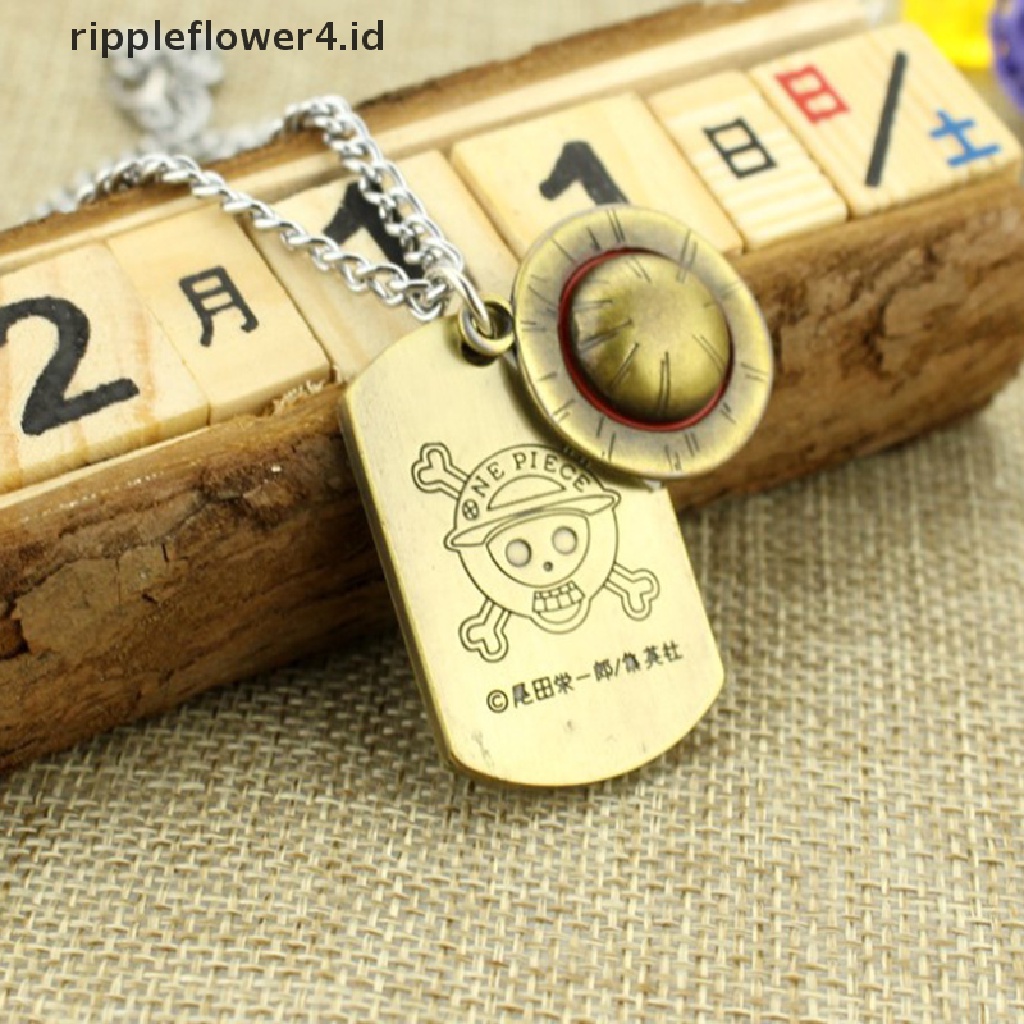 {rippleflower4.id} 1pc Kalung Anime One Piece Luffy Topi Jerami Dan Tengkorak Logo Dog Tag Liontin~