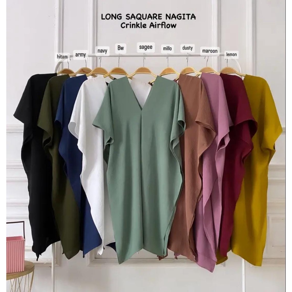 LANGSUNG KIRIM LONG SQUARE NAGITA | CRINKLE AIRFLOW | BLUS NAGITA ATASAN WANITA