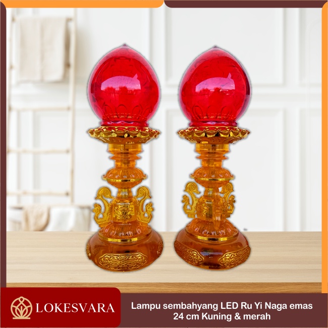 Lampu Sembahyang Altar Dekorasi LED Ru Yi Naga Emas 24cm