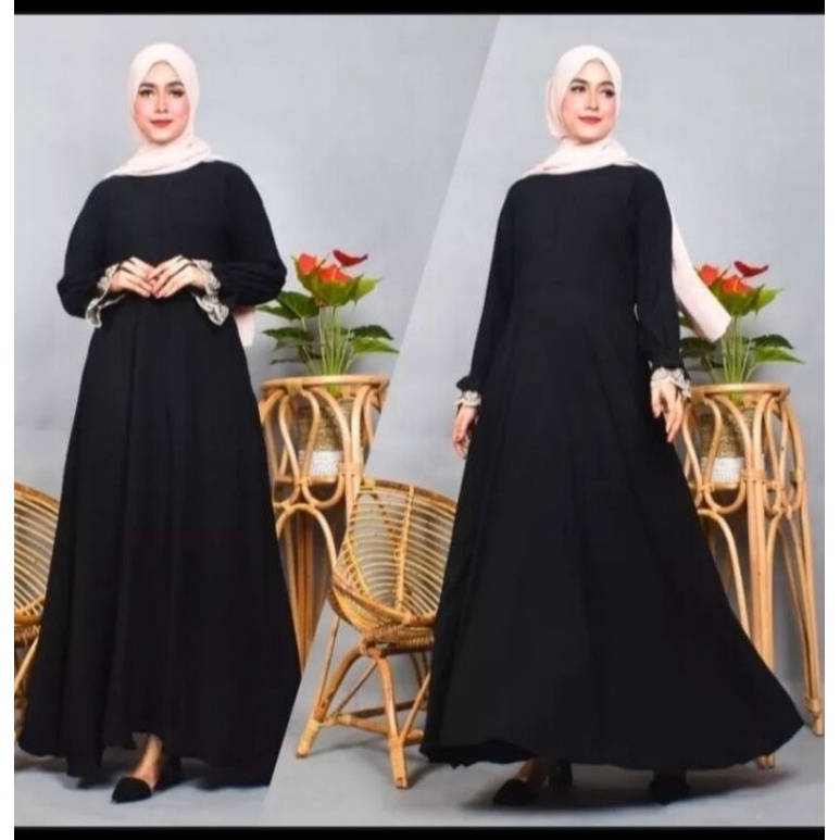 gamis polos bahan jetblack wolfis