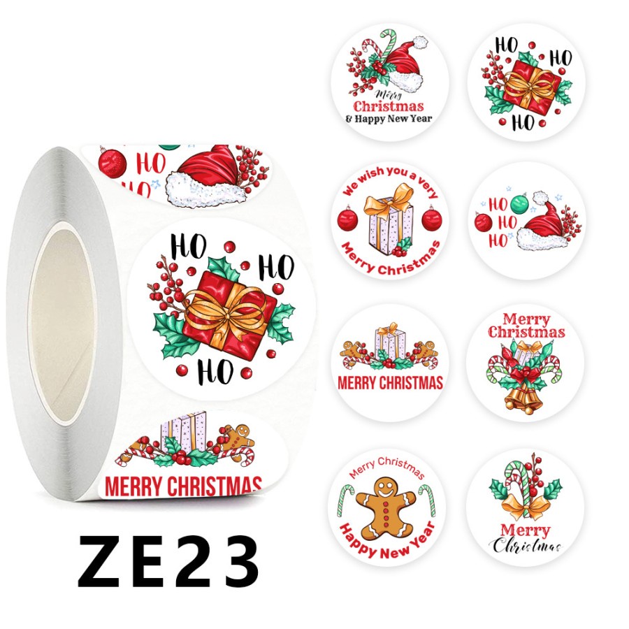 Sticker Label Christmas roll 3.8cm 500pc  - roll / tempelan natal Bulat / stiker toples kue kering