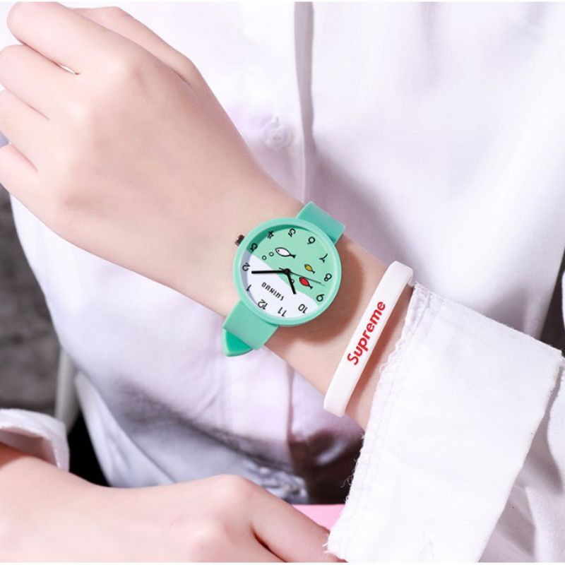 (Cod)Jam Tangan Wanita Fashion Korea shinuo Jarum Strap Karet(Dikirim Jakarta)