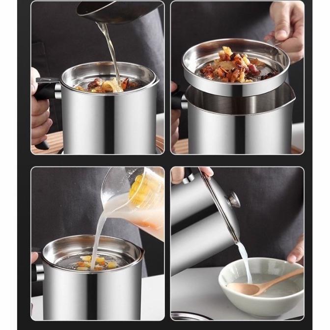 Oil pot saringan minyak goreng stainless oil pot wadah saringan minyak