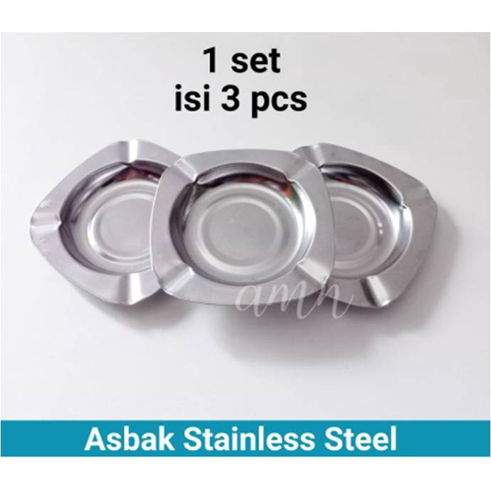 Asbak stainless size 12cm 1 set isi 3pcs