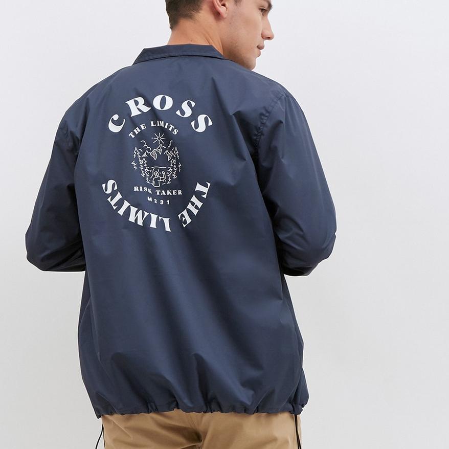 Promo 9.9 M231 Jaket Pria Taslan Coach Grafis Panjang Navy 1825