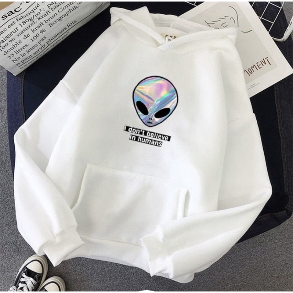 I Don't Beleave in Humans Alien Jumper Hoodie II Sweater Hoodie Trendy II Sweter Oblong Topi Sz M - XL Anak &amp; Dewasa ( Pria &amp; Wanita )