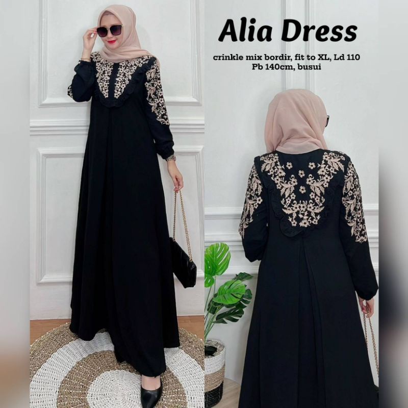 Alia dress/ jihan dress/Vensa dress gamis crinkle full bordir lengan serut