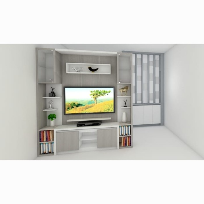 lemari tv backdrop tv custom minimalis modern hpl taco