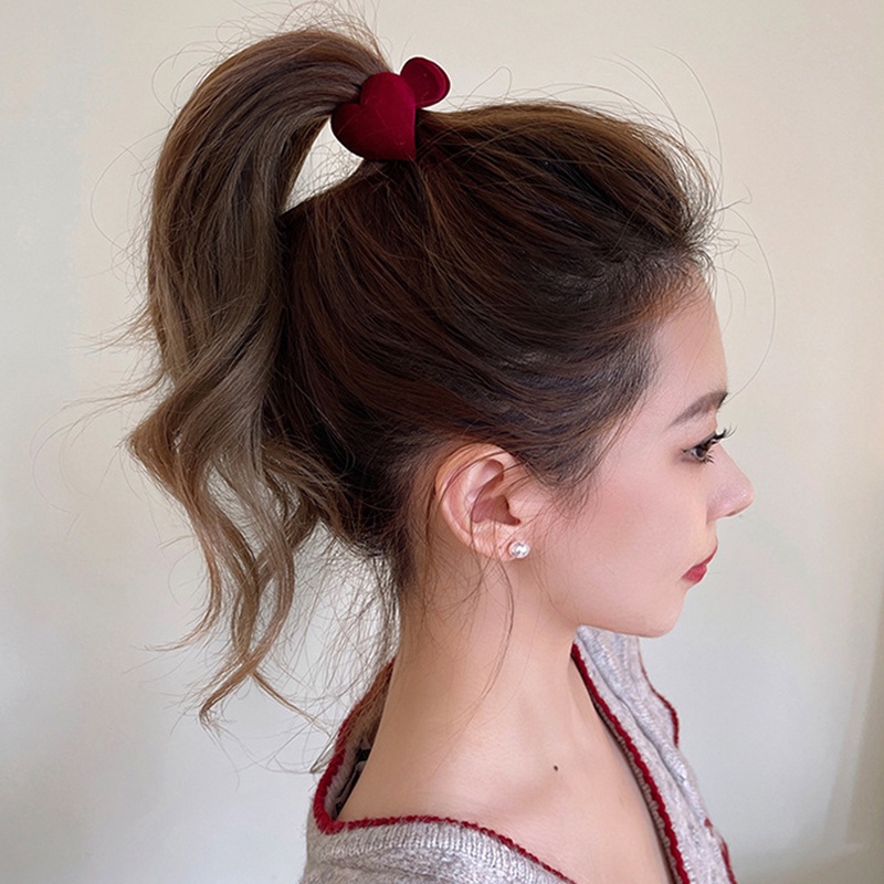 Korea Merah Hati Klip Rambut Gadis Fashion Sederhana Tinggi Ponytail Jepit Rambut Wanita Aksesoris Rambut