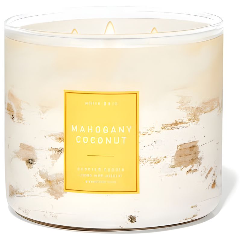 BATH &amp; BODY WORKS BBW MAHOGANY COCONUT 3-WICK SCENTED CANDLE 411 G