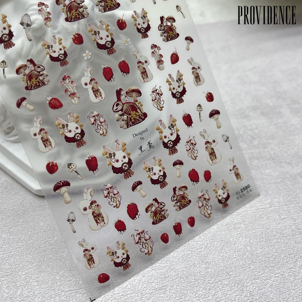 Providence Nail Art Stiker Perekat Diri Tidak Luntur Mudah Tempel Yang Dapat Dilepas DIY Ultra Tipis Kartun Hewan Gaya Gelap Kelinci Kuku Patch Perlengkapan Kuku