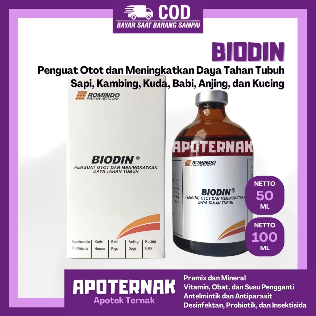 BIODIN Injeksi ATP | Penguatkan Otot Stamina dan Daya Tahan Tubuh Hewan Sapi Kambing Kuda Babi Anjing Kucing | Like Biosan Biopros Cardiofit Rheinbio Bioselvita