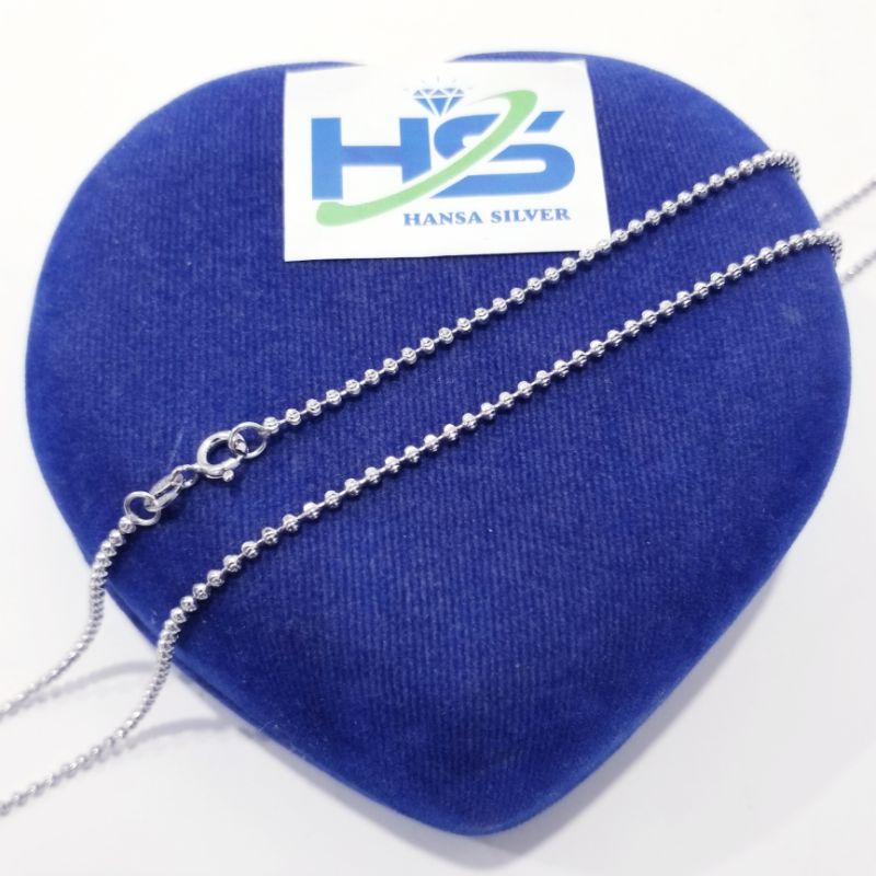 Kalung Perak Silver Asli 925 Lapis Emas Putih Model Biji Lada Ukir 45Cm 60Cm - Kalung Perak Pria Wanita Anti Karat