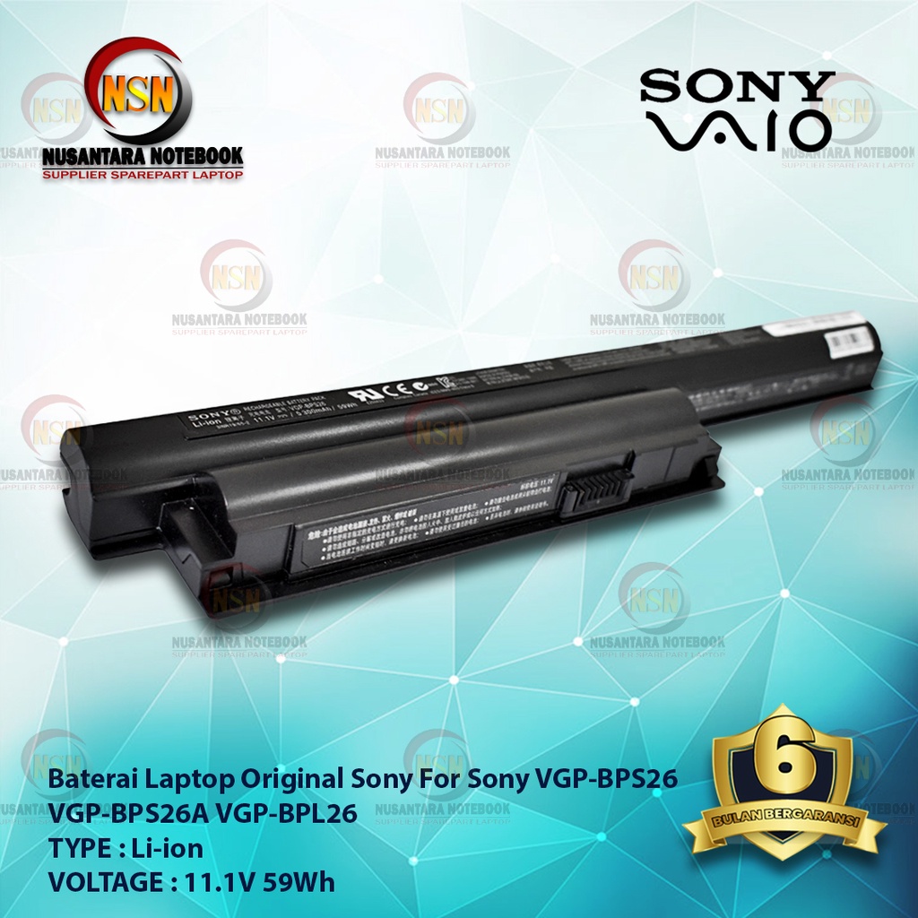 Baterai Original Sony VGP-BPS26 VGP-BPS26A VGP-BPL26 Black 11.1V 59Wh