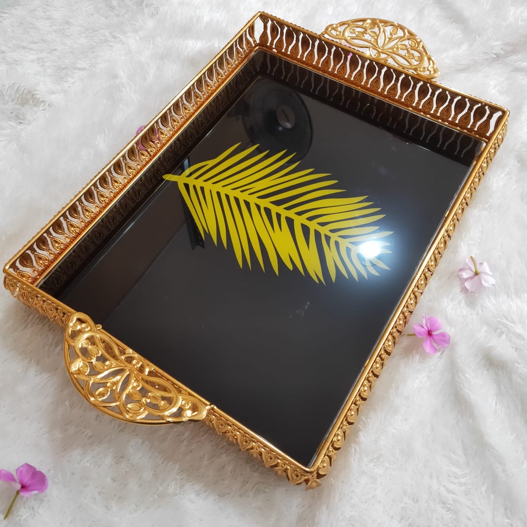 Nampan Segiempat Kaca Elegan Modern / Nampan Pernikahan / Hiasan Nampan Kaca