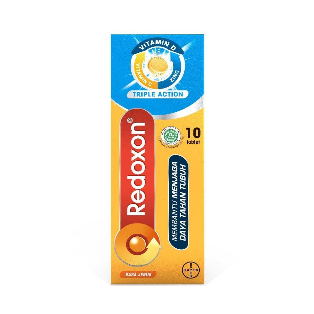 Redoxon Vitamin C, D &amp; Zinc Rasa Jeruk 10 Tablet