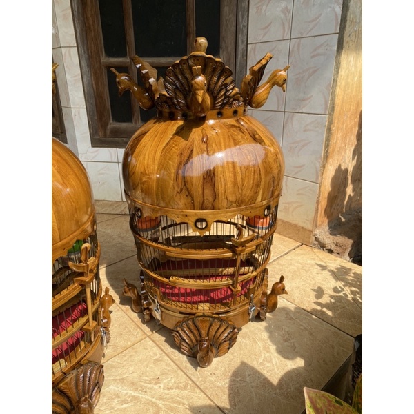 Sangkar Perkutut Kayu Jati Mahkota Merak