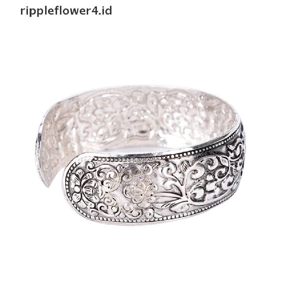 {rippleflower4.id} New Tibet Silver Totem Bangle Ukir Bunga Keberuntungan Bangle Cuff Gelang~