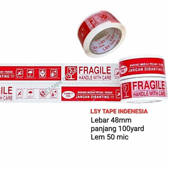 

lakban fragile premium 3 in 1 ( 48mm x 100yard ) LSY TAPE INDONESIA