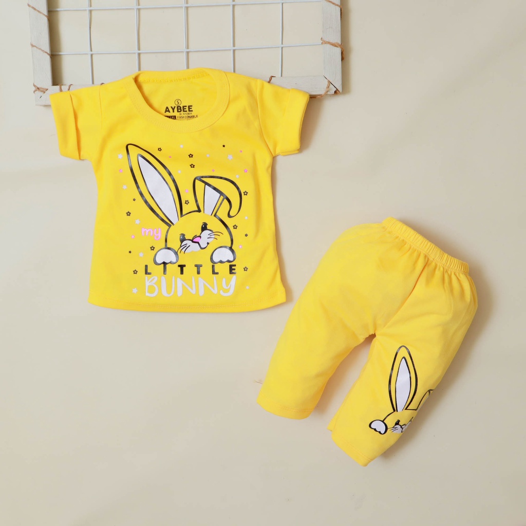 Setelan Baju Celana Anak Perempuan usia 3-12 bulan Aybee Motif Little Bunny