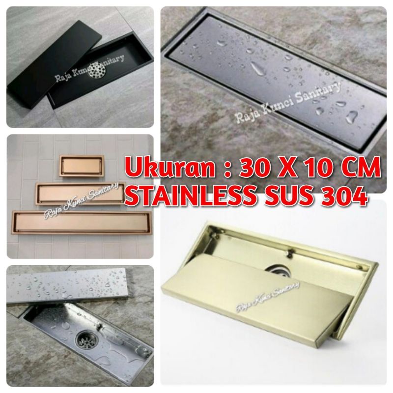 Smart Floor Drain Stainless SUS 304 Hitam Black/Tile Insert Panjang 30 Cm Black/Floor Drain Panjang