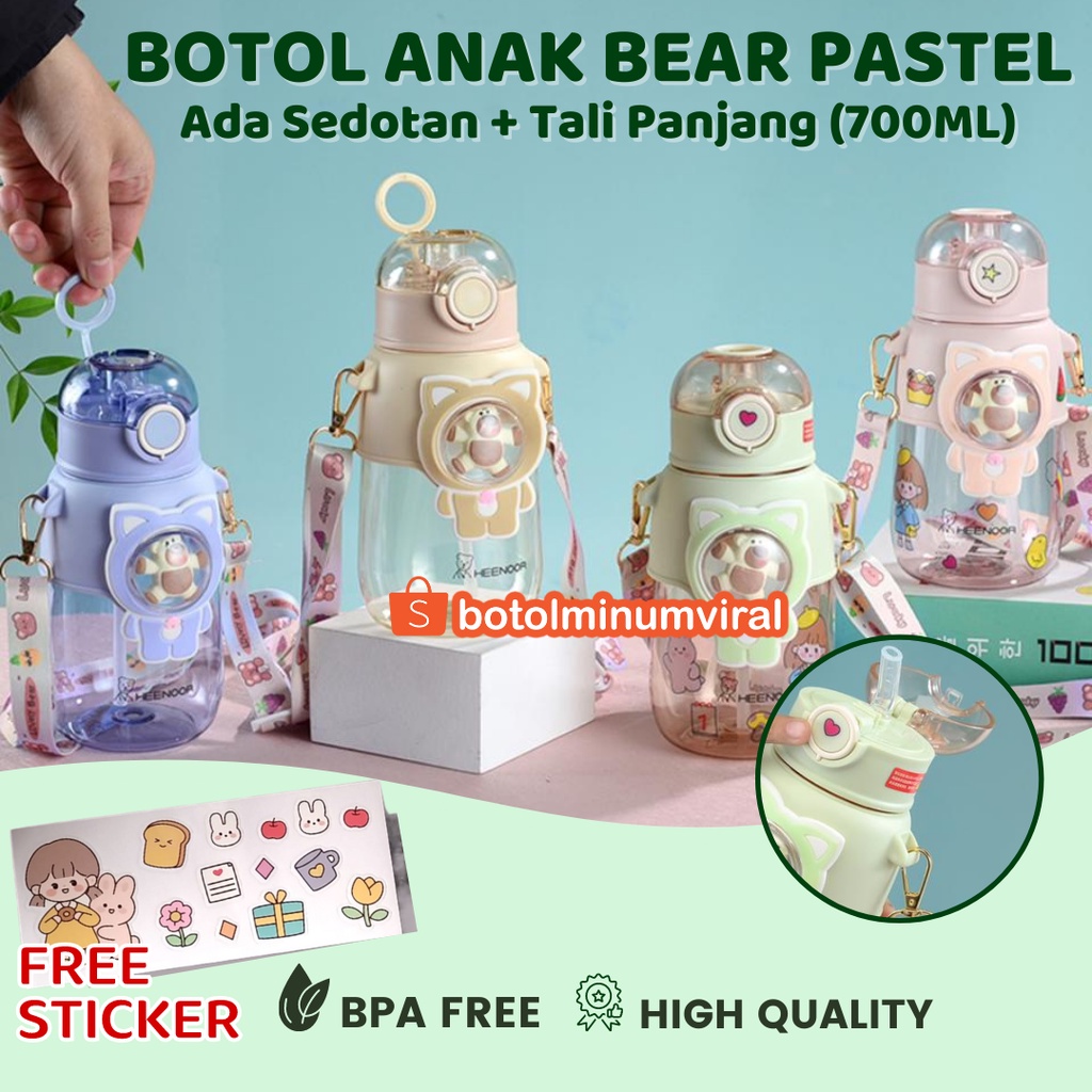 Botol Minum Viral Beruang Korea Tali Sedotan Lucu BPA FREE 700ml Ori