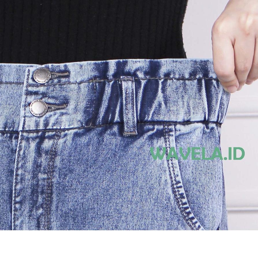 BestSeller Celana Kulot Jeans Wanita Pinggang Karet HighWaist Loose Basic Kancing 2 Premium Kekinian
