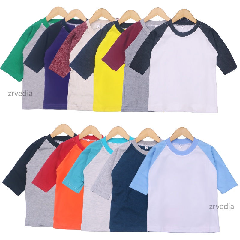 Kaos Reglan POLOS uk Bayi - 8 Tahun / Baju Anak Laki Perempuan Lengan Panjang 3per4 Atasan Pakaian Kiosbalitaaprillia