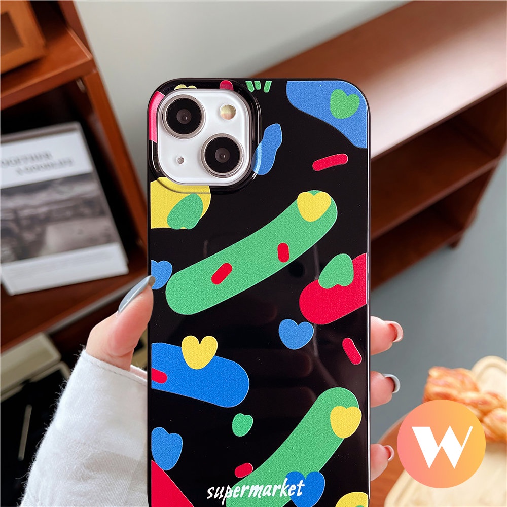 IPHONE Permen Glossy Lembut Tpu Ponsel Cover Kompatibel Untuk Iphone11 13 12 14 Pro Max 8Plus XR 7Plus X XS Max SE 2020warna Warni Art Pigmen Cinta Hati Shockproof Case