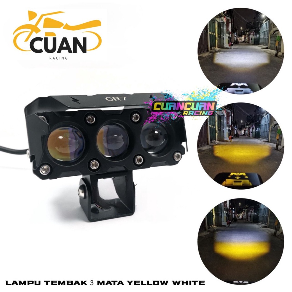 Lampu Tembak Led Foglamp SQL 3 Mata Laser Gun Putih Kuning 2 Warna Waterproof Lampu Tembak 3 Mata High Low