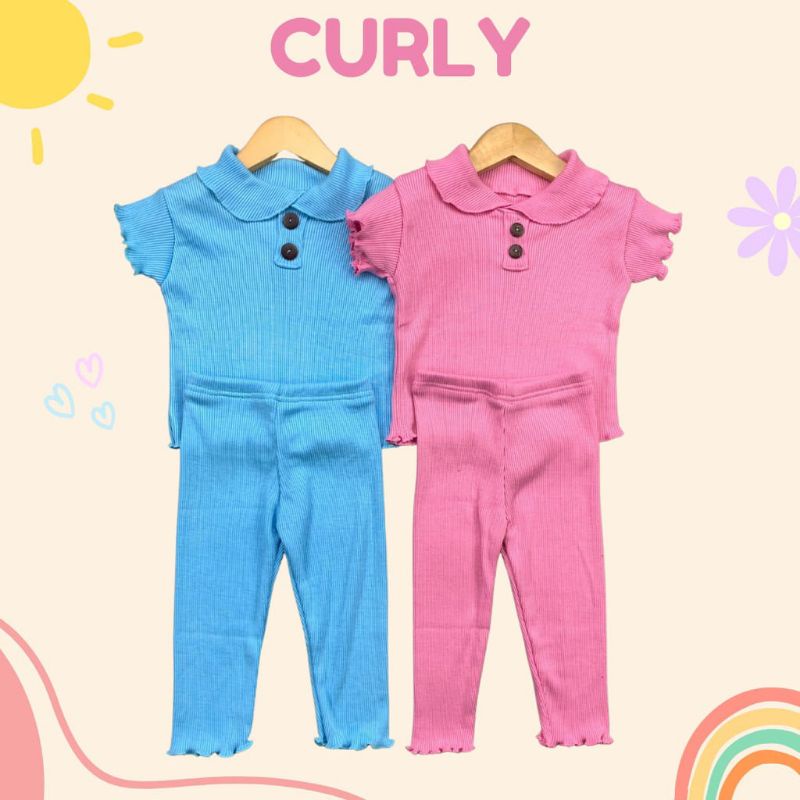 Baju Setelan Anak Perempuan CURLY Ruffle Knit Tee Rib Oneset Pakaian Anak Perempuan Blouse Bahan Knit Rib 1-5 Tahun