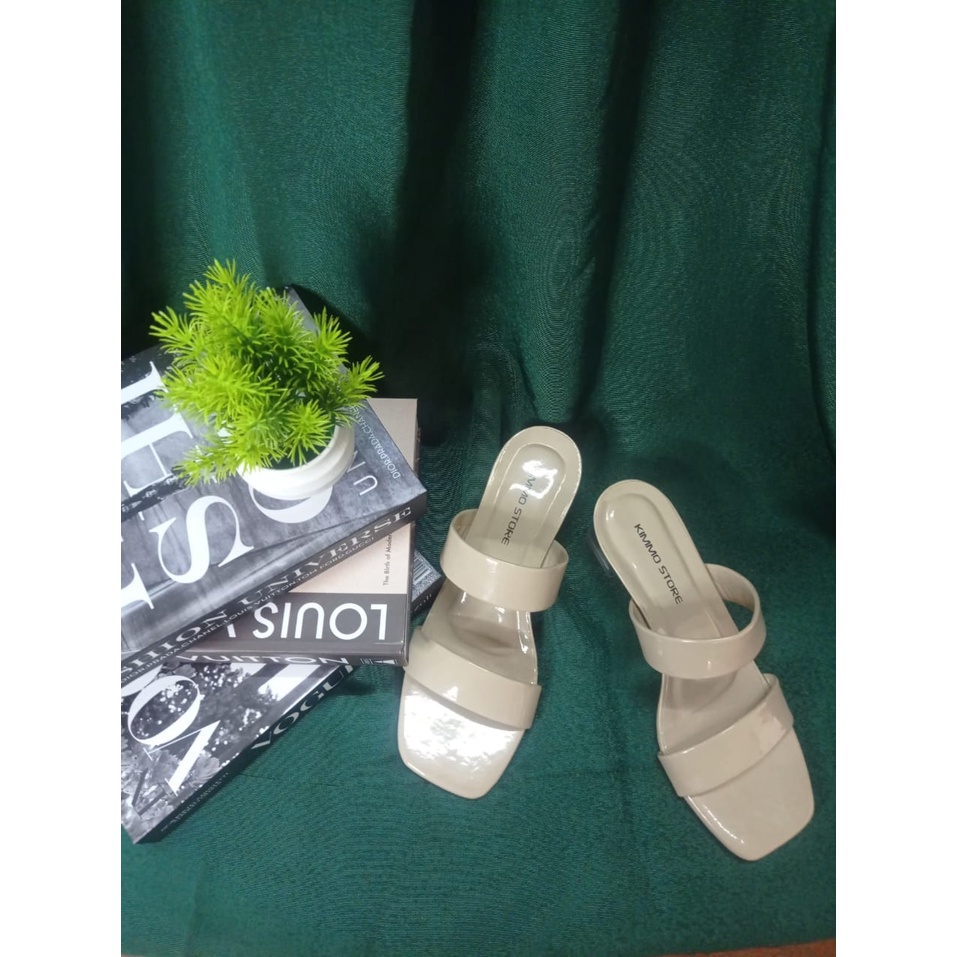 sandal hak kaca wanita 5 cm ban 2