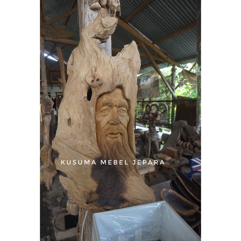 Hiasan Dinding Patung Relief Wajah Kayu Jati (Panjang 50cm)