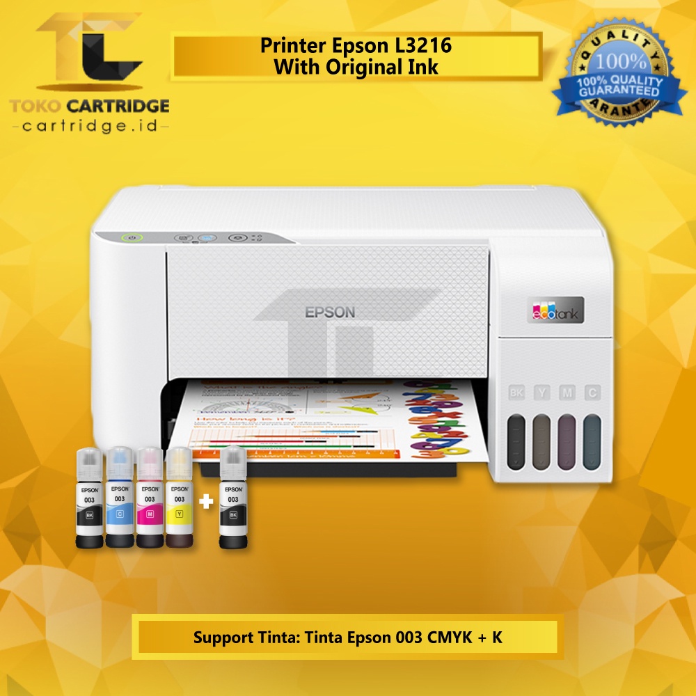 Printer Epson EcoTank L3216 L3210 L3211 All-in-One (Print - Scan - Copy) Pengganti L3110 with tinta 003 cmyk original