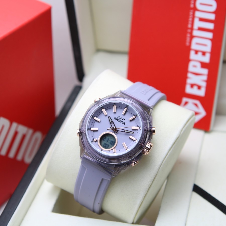 JAM TANGAN WANITA EXPEDITION E 6831 DUAL TIME RUBBER ORIGINAL GARANSI RESMI 1 TAHUN