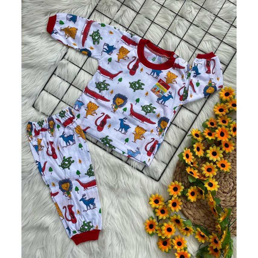 baju anak lucu murah motif animaldasar warna putih setelan 3-18 bulan (PP 054 RIB RANDOM)