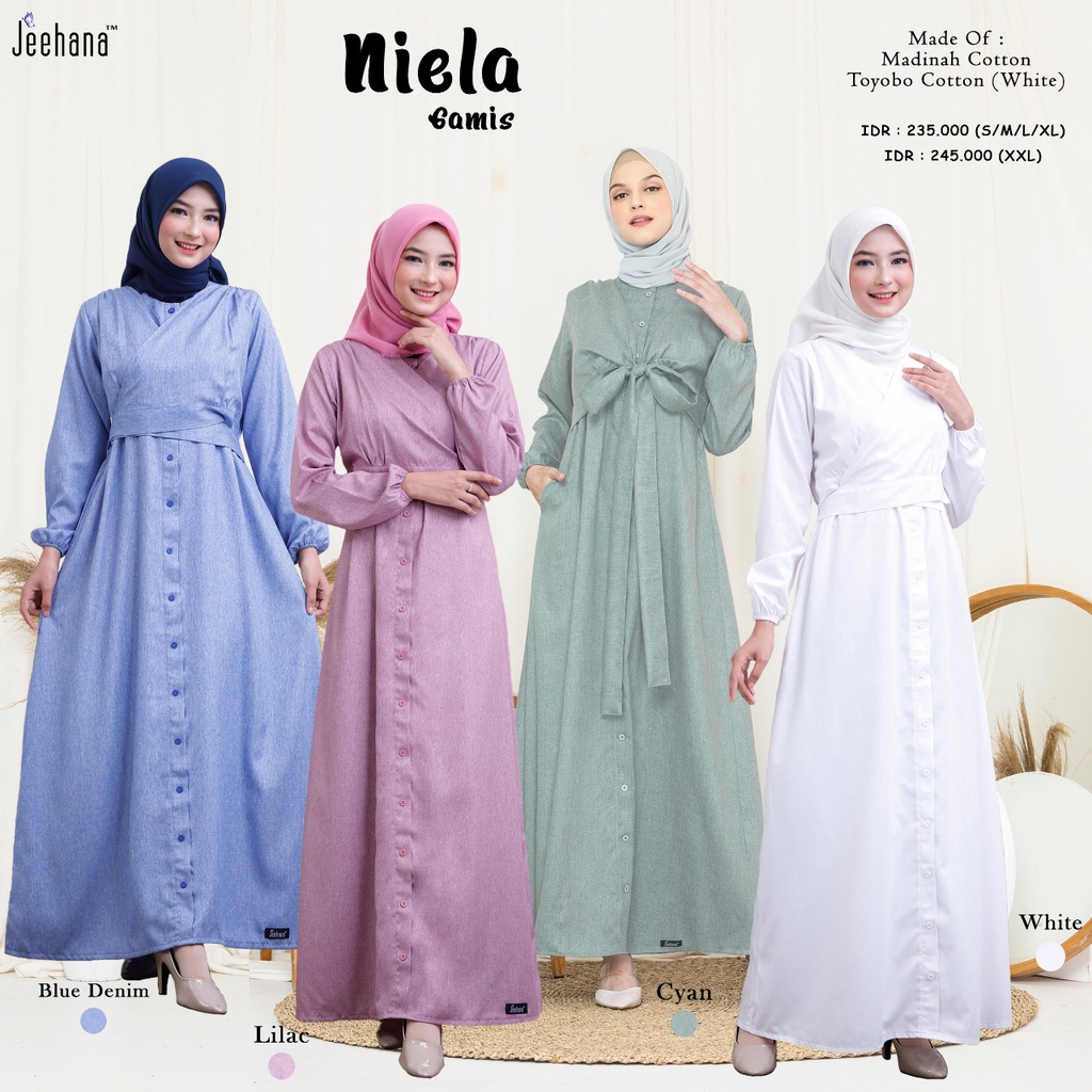 ( COD ) Gamis Niel / Baju Gamis Pesta Dewasa Muslimah Putih / Sarimbit dan Couple Nielan / JEEHANA