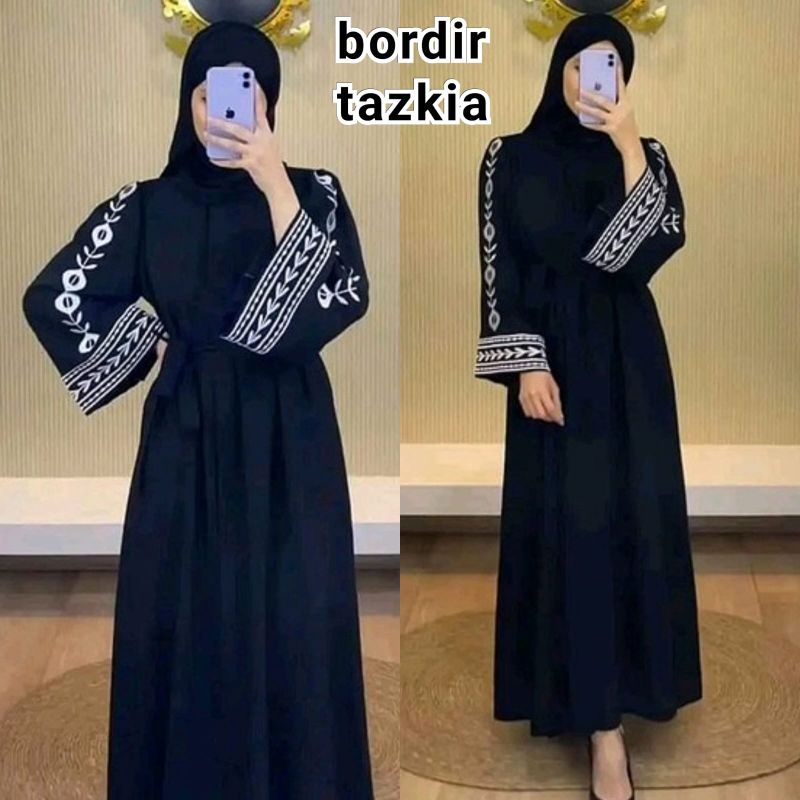 Abaya Hitam Turkey Gamis Maxi Dress Arab Saudi Bordir Turki Dubai Bordir Tazkia Kualitas Import Terb