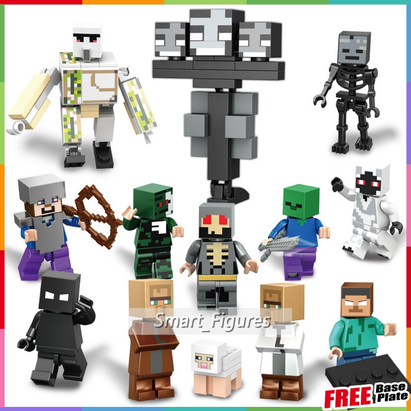 Mc Minifigures Mainan Hadiah 16jenis Angka Mini Besi Golem Steve Merayap Enderman Zombie Desa Kerangka Penyihir